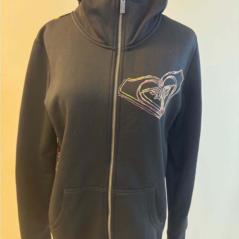 Black Zip-Up Hoodie with Heart Design
